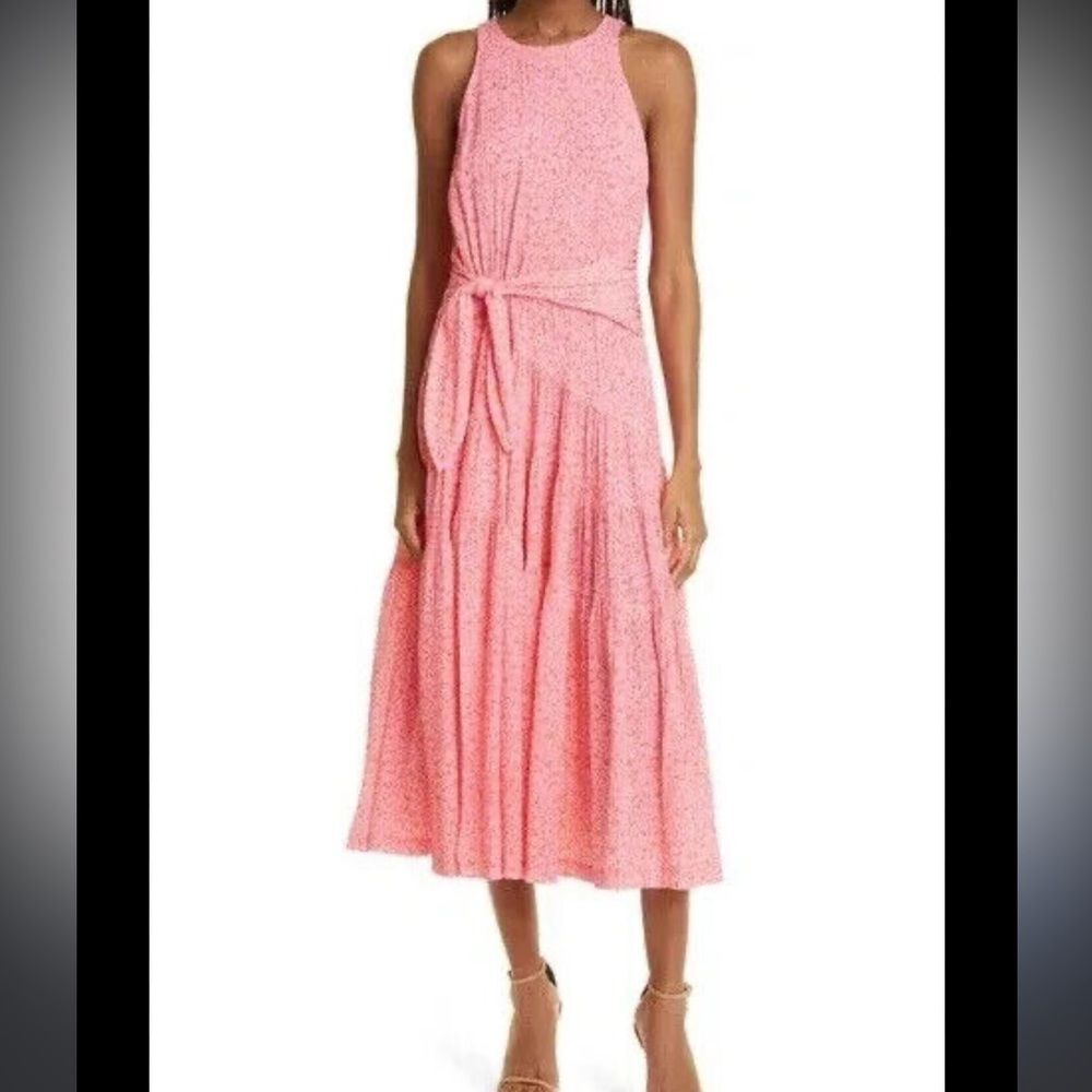 Sleeveless Pink Midi Dress with Tie Waist